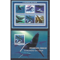 Фауна. Мир моря. Киты. Мозамбик. 2002. 1 малый лист и 1 блок б/з. Michel N 2566-2721, бл168-192 (26,0 е)