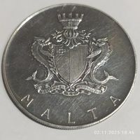 1 лира, 1973г. 987пр.,Мальтийская лира.Темистоклес Заммит.Мальта.Патина.Тираж 30.000 т.