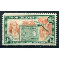 Британские колонии - Острова Кука - 1949г. - ландшафты, капитан Кук и карта, 1 P - 1 марка - MH [Mi 79]. #3-WB-72-A-1