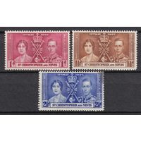 3.BrKS. Великобритания. Колонии. Сент Кристофер и Невис. Коронация Георга VI и Елизаветы. 1937 г. Полная серия. Mi.##69-71. (*) - описание.