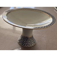 Фруктовница . Кобальтовая сетка , фарфор , золочение . ЛФЗ