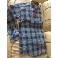 Мужская рубашка на 48-50 размер, новая. Горло 41/42, плотненькая, теплая. 100% хлопок. Длина 79 см, длина рукава 63 см, ПОгруди 58 см.