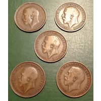Великобритания 1 пенни 1911,1913,1918,1919,1920. Георг V