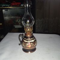 Старинная керасиновая лампа латунь эмали