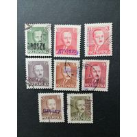Польша 1950 Неполная серия марок с надпечаткой "GROSZY" 1950 года Mi.547-549,551-555 "Президент Болеслав Берут" (гашение без клея, следы наклеек) Mi.650-652,654-658 каталог 38.00 евро