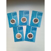 История белорусской железной дороги. Поезда. 5 монет по 2 рубля.