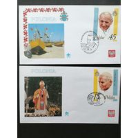 Польша 1987 Два конверта "POLONIA" с полной серией марок 1987 года "III визит Папы Павла II в Польшу" (разные спецгашения 1987 года) Mi.3099-3100 каталог 2.50 евро