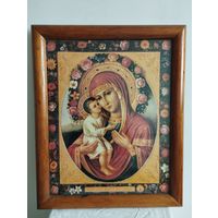 Икона Божiя Матери Жировицкая (образ) репродукция, размер 55х45 см, под стеклом, деревянная рамка