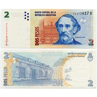 Аргентина. 2 песо (образца 2002 года, выпуск 2010, P352, серия K, UNC)