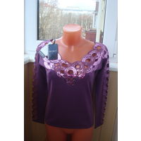 Новая кофта свитер французского бренда Leo Guy Франция 46-48 (M/L) размера.Кофта роскошно расшита пайетками в цвет кофты, оформлена кружевом.Отличный состав: шелк с шерстью