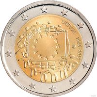 2 евро 2015 Литва 30 лет флагу ЕС UNC из ролла