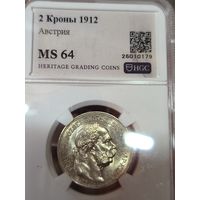2 кроны 1912 Австро-Венгрия MS 64 венгерский тип реже! Яркий штемпельный блеск!
