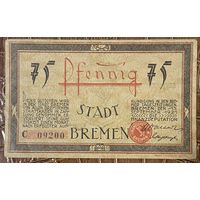 Нотгельд 75 пфеннигов 1921 год. Бремен,. Веймарская республика