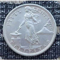 Американские Филиппины 50 центов 1945 года, UNC. Серебро! Девушка. Орел США. II Мировая война. Предложи свою цену или обмен!
