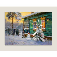 Открытка. Зима. Снеговик. Вечер. Худож. Свиридов (чистая)