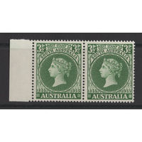 Австралия 1955 ** Queen Victoria, 100 лет первой марки в Южной Австралии, сцепка 2 марки с полем (Mi 258)