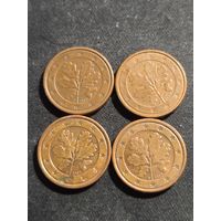 Германия 1 евроцент 2002 D,F,J,A