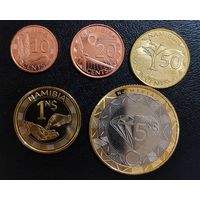 Намибия 10, 20, 50 центов 1, 5 долларов 2025 год (набор 5 монет).