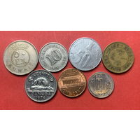 Весь мир без Европы, 7 разных монет из 7 стран - 1