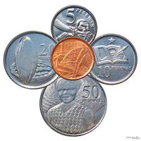 Гана набор монет 1, 5, 10, 20, 50 песева, UNC. Предложи свою цену или обмен!