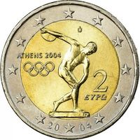 Греция 2 евро 2004 года, AU. Олимпиад. Предложите свою цену или обмен!