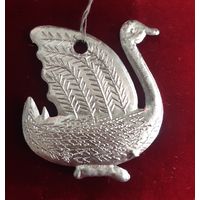 Ёлочная игрушка Лебедь серебристый, пластик. СССР