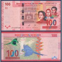 Боливия, 100 боливиано 2018 г., P-W251(2-1) (A, монетный двор; синий попугай), UNC