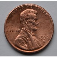 США, 1 цент 1992 г. D