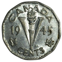 Канада 5 центов, 1945 (хромированная сталь)