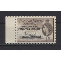 Фолкленды /Falkland Islands 1956** 1d Корабль надпечатка Транс-антарктическая экспедиция Mi#34