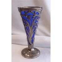 Салфетница Ваза для салфеток с синей вставкой Серебрение