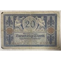 Банкнота 20 марок 1915 год. Германская империя. С рубля без МЦ.