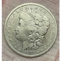 Монета 1 доллар 1901 год. США. Доллар Моргана. Монетный двор O Новый Орлеан