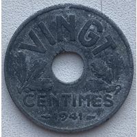 Франция 20 сантимов 1941 г. VINGT. Режим Виши
