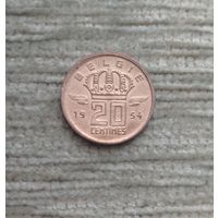 Werty71 Бельгия 20 сантимов 1954 Блеск Шахтёр Лампа