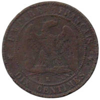 ФРАНЦУЗСКАЯ ИМПЕРИЯ. ІІ ИМПЕРИЯ. 10 САНТИМОВ 1854 К /БОРДО/. НЕЧАСТАЯ