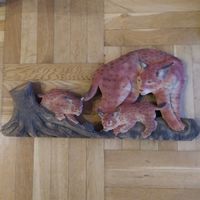 РЫСЬ С КОТЯТАМИ/РЫСЯТАМИ (дерево натуральное, ручная работа)