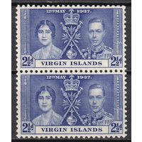 78.BrKS. Великобритания. Колонии.  Виргинские острова. Коронация Георга VI и Елизаветы. 1937 г. 2 1/2P. Mi.#71. Пара. MNH.
