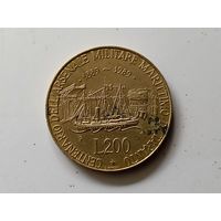 Италия 200 лир, 1989г. 100 лет морской военной базе в Таранто. (К-U-)