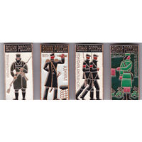 Воины России: ополченец 1812 года, адмирал, красногвардейцы 1917 года, регулировщица.