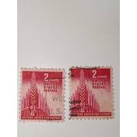 США 1943 Пальмовая ветвь, символизирующая мир, на фоне мечей, символизирующих победу.