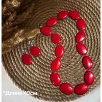 Комплект украшений бусы из натурального коралла серьги серебро