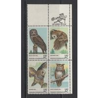 Фауна Птицы США /USA 1978** Хищные птицы Совы Квартблок Mi#1358-1361