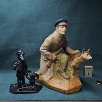 Старт с 1 Рубля !!! 1955г Статуэтка СССР Фигура Солдат Красноармеец КГБ пограничник Автомат ППШ Собака !!!