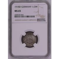 1/2 марки 1918 Германия - ms 65 NGC
