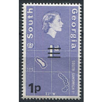Фолкленды 1971 ** Южная Георгия, Карта, Надпечатка, марка из серии