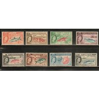 Тёркс и Кайкос-1957(Мих.164-172) , *  ,  Морская  Фауна , Рыбы, Королева, Рыбалка