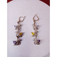 С рубля без мц. серьги "Цветочки" :1J 8ХЮ лист925пр. длина 6см.