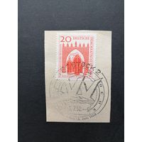 ГДР 1958 Марка на вырезке "Строительство морского порта в Ростоке" (спецгашение) Mi.634 каталог 0.70 евро