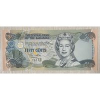 Банкнота Багамские острова 1/2 доллара 2001 год. Елизавета II. НЕ БЫЛА В ОБОРОТЕ.